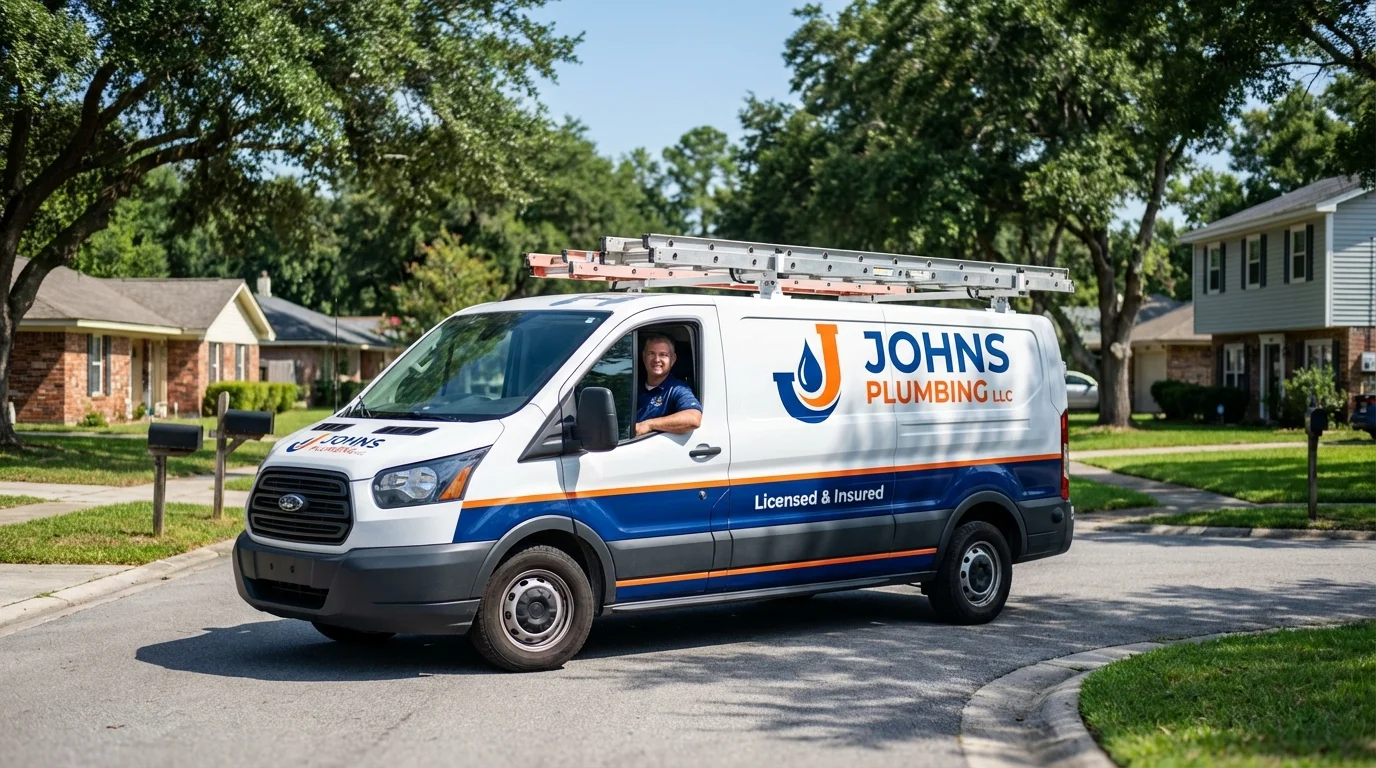 Johns Plumbing LLC service van in Mountain Lakes, NJ