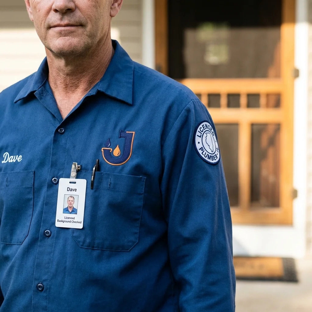 Licensed plumber showing ID badge in Mountain Lakes, NJ