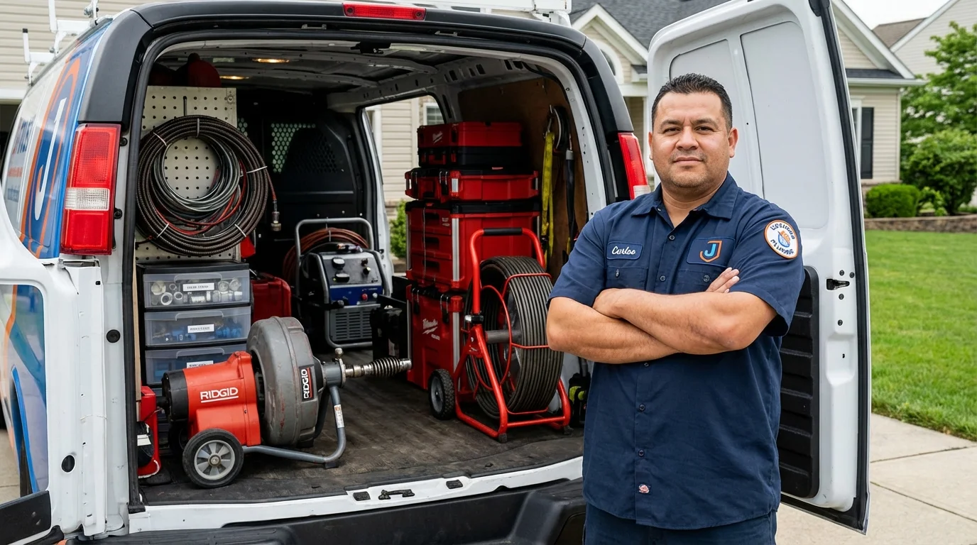 Professional drain cleaning equipment and Johns Plumbing LLC plumber in Mountain Lakes