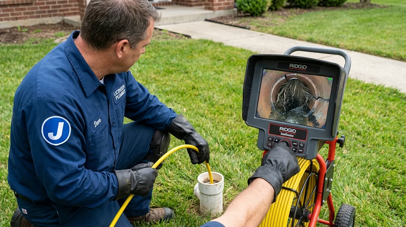 Sewer camera inspection being performed by Johns Plumbing LLC in Mountain Lakes